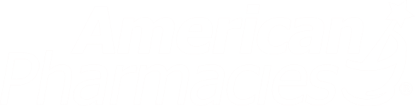 American Pharmacies logo in pale pink and white with cursive styling.